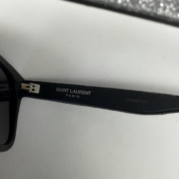 SAINT LAURENT YSL SILVER GLITTER BLACK LEATHER SUNGLASSES SL51 051 NWOT - Picture 9 of 14